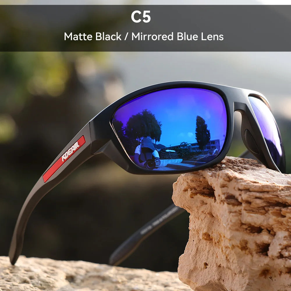 Kdeam 2025 Polarized Sunglasses for Men Women Fashion Unisex Brand TR90 Outdoor Eyewear For Fishing Driving Mirror Black lens