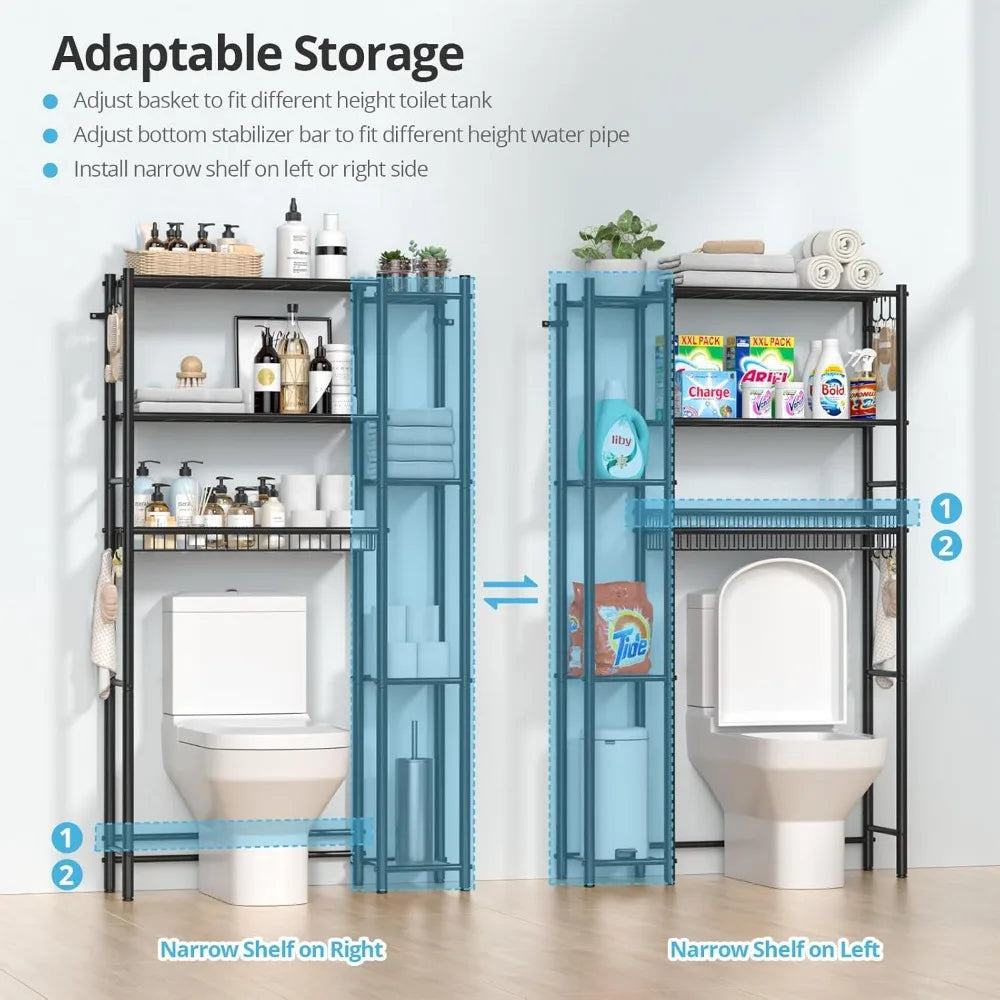 Over the Toilet Storage Shelf - Bathroom Organizer Rack with 7-Tier Shelves, Adjustable Metal Shelf Above Toilet for Towel, Deco