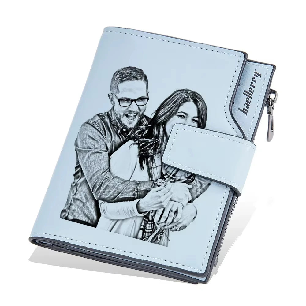 Women Short Custom Engraved Photo Name Wallet for Her Personalized Birthday Valentine's Gift Pink Leather Wallet Anniversary