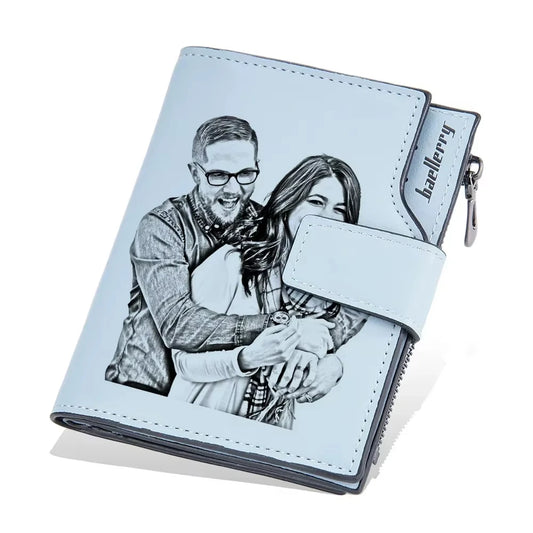 Women Short Custom Engraved Photo Name Wallet for Her Personalized Birthday Valentine's Gift Pink Leather Wallet Anniversary