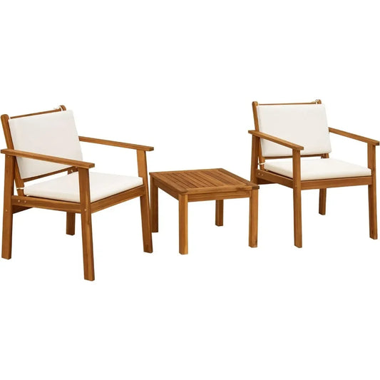 Patio Chairs 3 Piece Acacia Wood Patio Furniture with Coffee Table & Cushions Outdoor Conversation Set Balcony Chairs