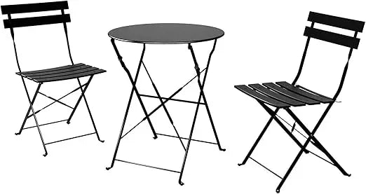 3-Piece Folding Bistro Set, 2 Chairs and 1 Table, Weather-Resistant Outdoor/Indoor Conversation Set for Patio, Yard, Garden-Whi