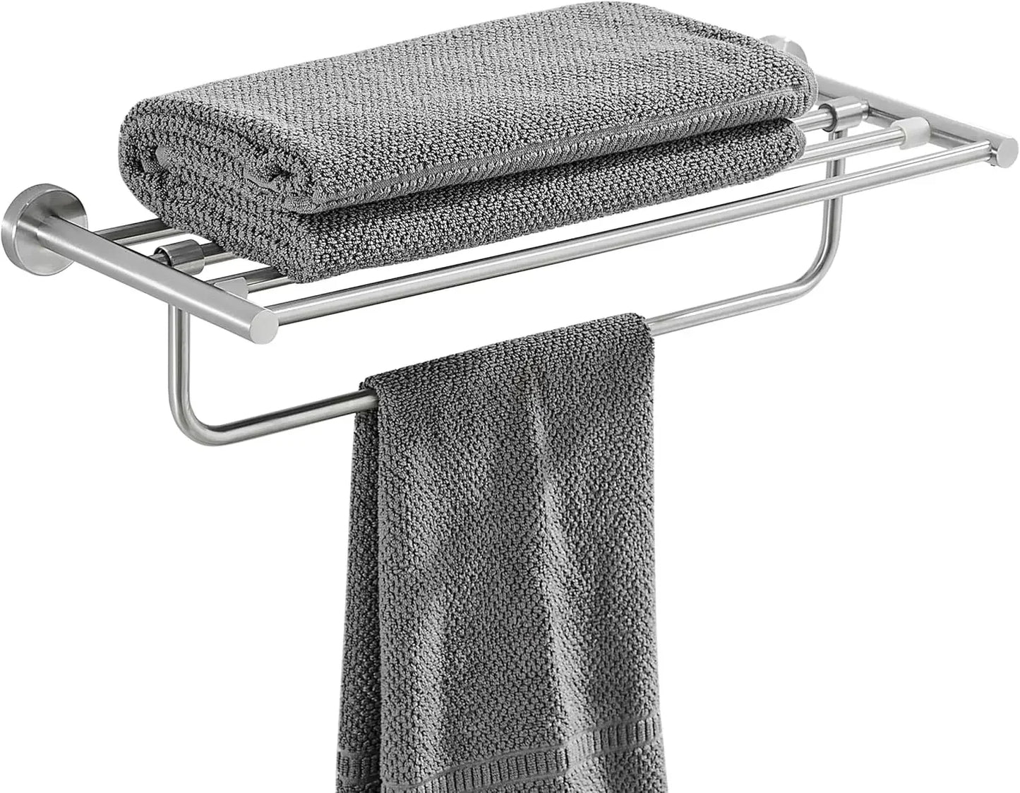 24 Inch Towel Rack with Towel Bar Holder Foldable Towel Shelf with Movable Hooks Rustproof Storage Wall Mount