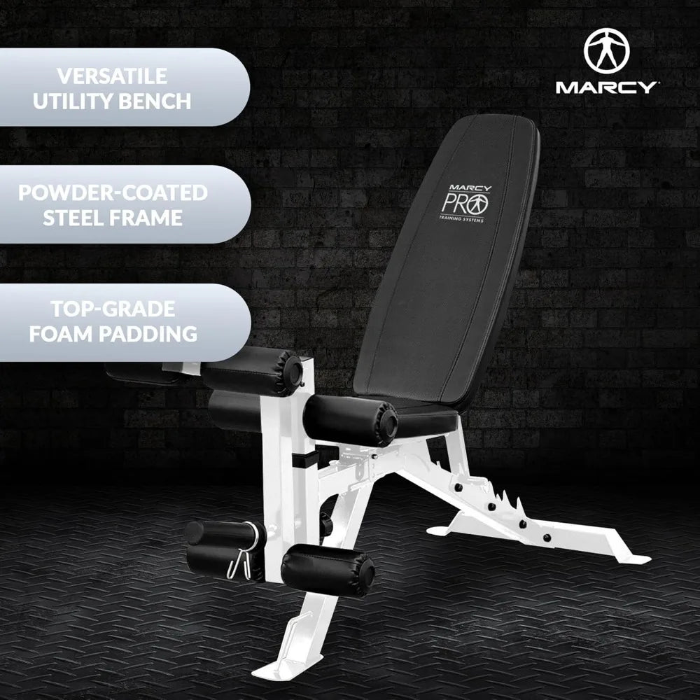 Adjustable weight bench with leg developer, supine board suitable for home gym workouts