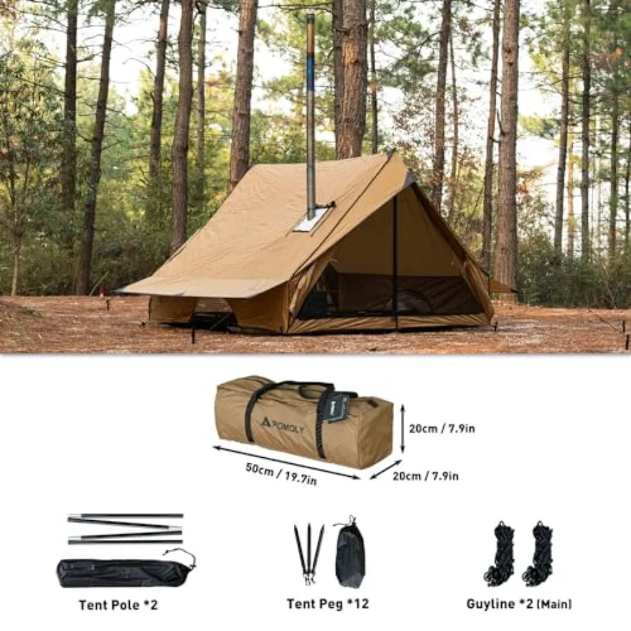 POMOLY Camping Hot Tent Cabin Tent Chalet 70 Pro Portable Wall Tent with Stove Jack and Two Poles for 23 Person Hiking Backpack
