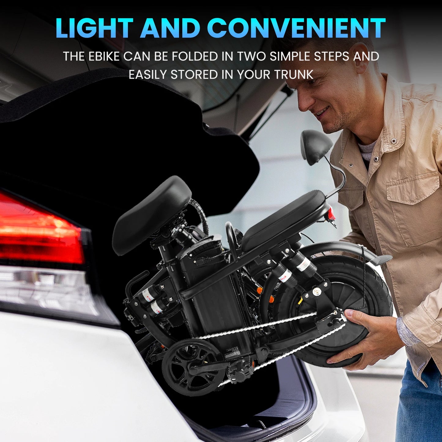 48V/500W Disc Brake Adult Foldable Electric Bicycle 14inch Tubeless Tire 20mile/h Max Speed Fit Riders Up To 70 Inches In Height