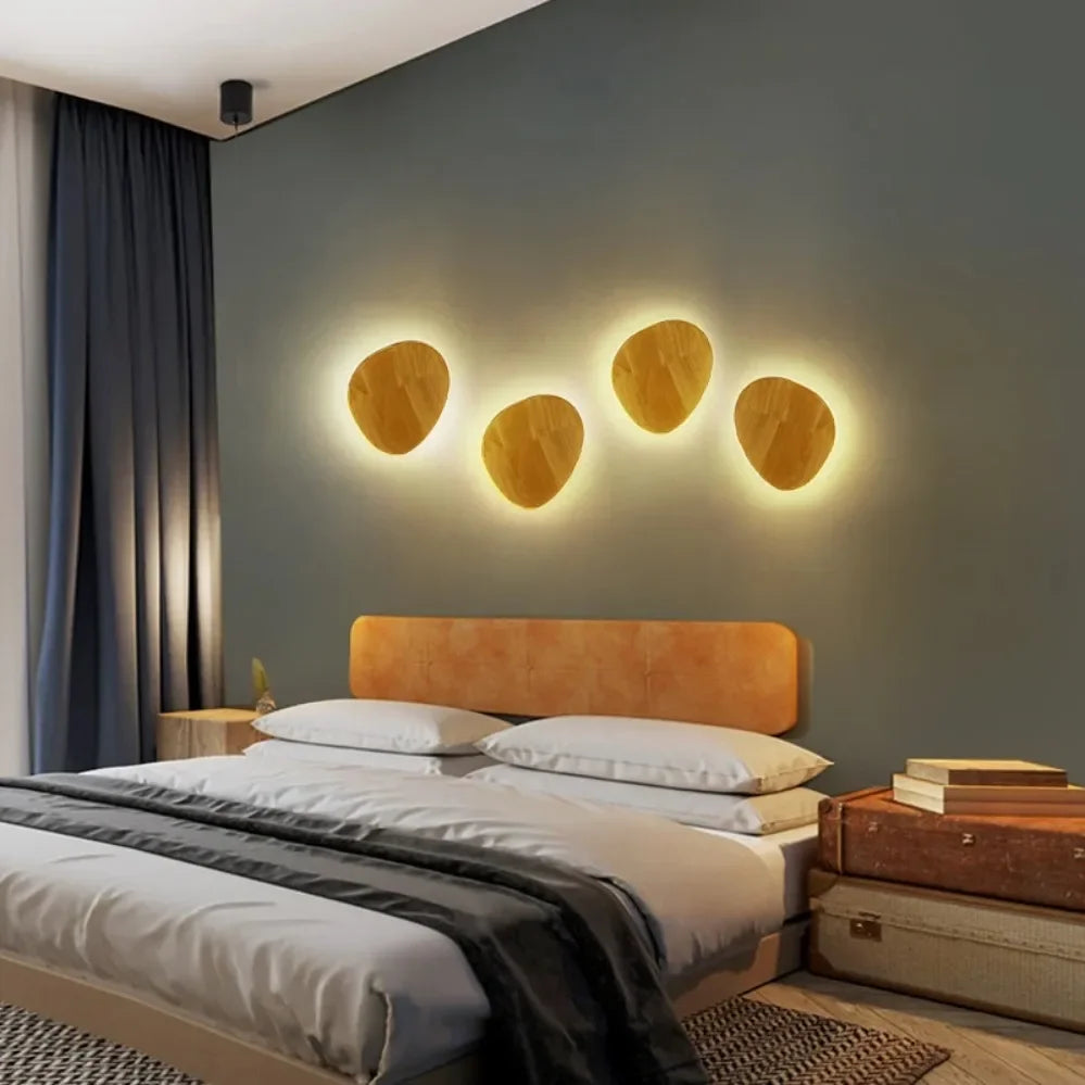 Modern LED Wall Lamp Circular Creative Wooden Wall Lamp Background Wall Bedroom Living Room Corridor Staircase Home decoration