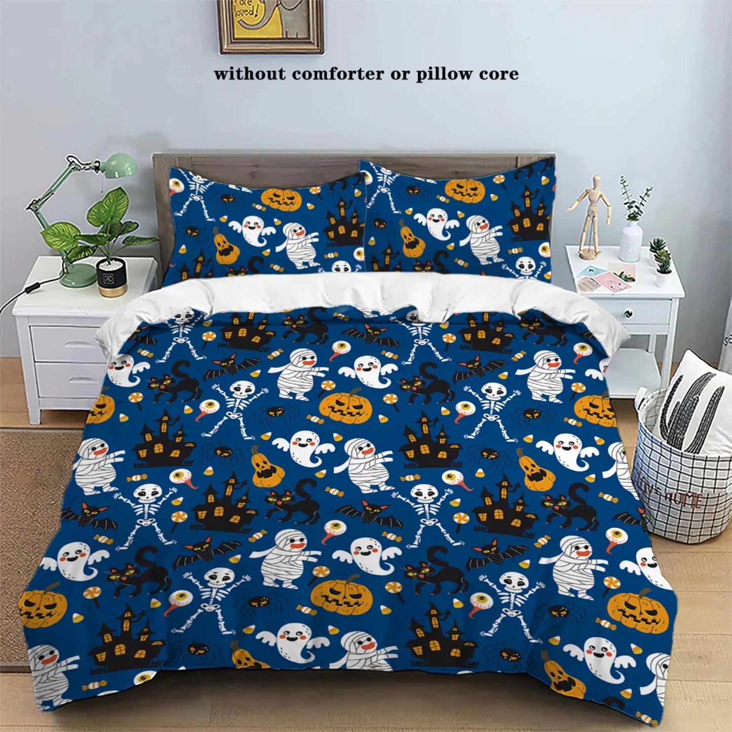 Cozy 3pcs Cartoon Halloween Bedding Set for Bedrooms, Guest Rooms, and Hotels - Includes Soft Down Duvet Cover and Two Pillowcas