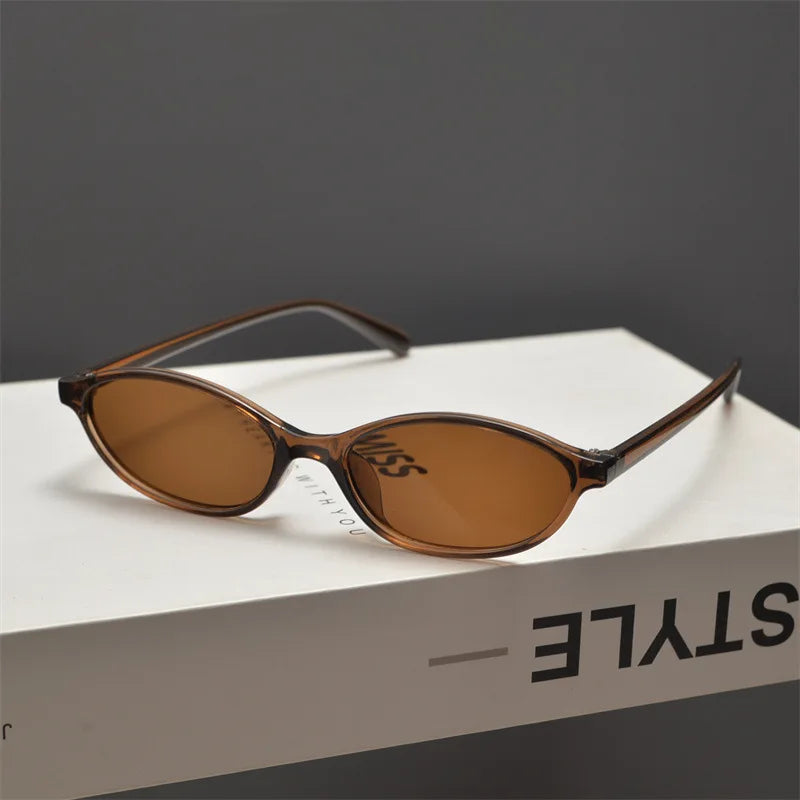 New Retro Oval Cat Eye Sunglasses for Women Y2k Trendy Small Narrow Sunnies 90s Designer Sun Glasses 20