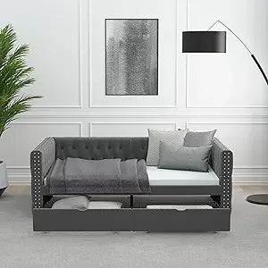 Upholstered Daybed with Drawers, Modern Twin Sofa Bed Daybed Frame for Bedroom Living Room Guest Room,