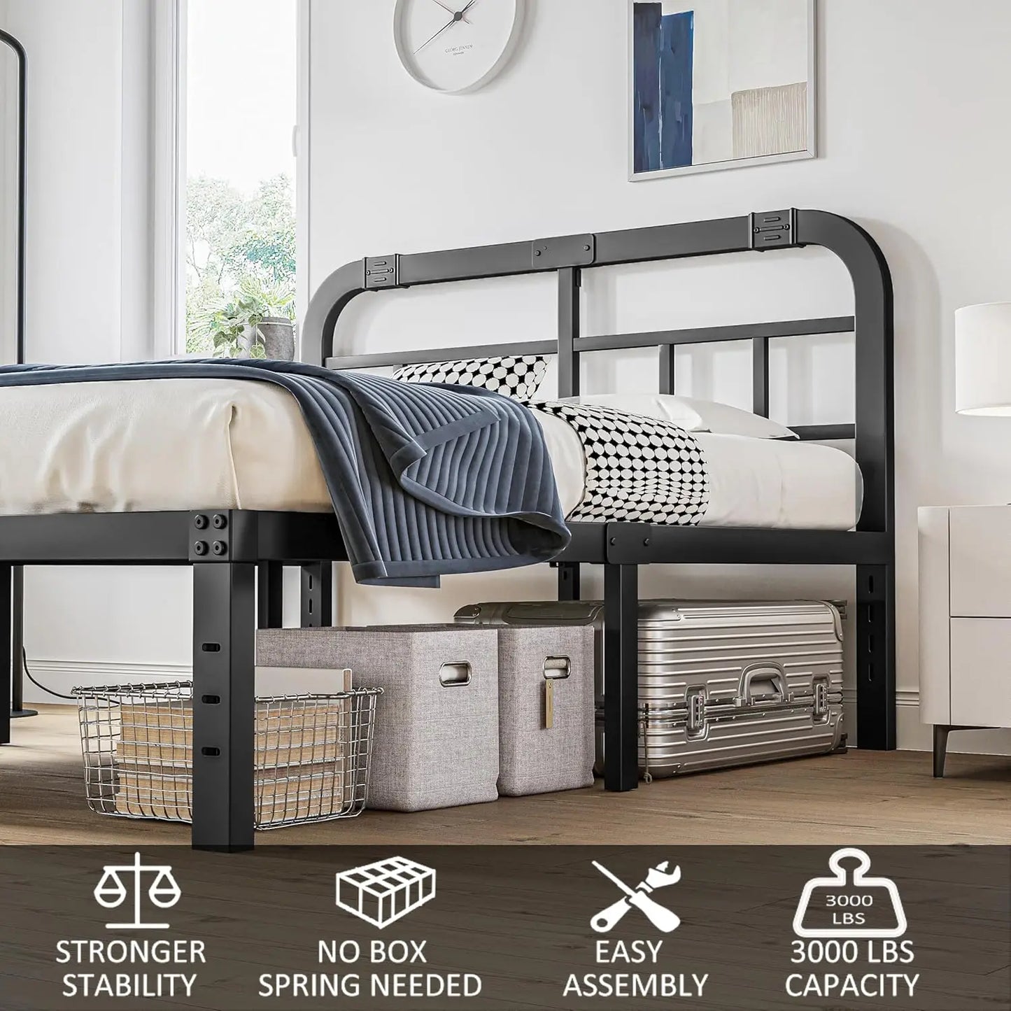 Twin Size Bed Frame with Headboard, 1000LBS Heavy Duty Platform Mattress Foundation/Box Spring Replacement - 18 Inch