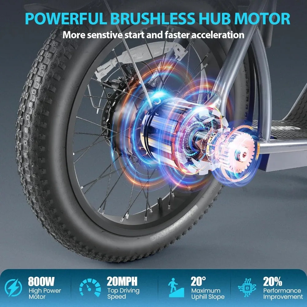 Peak 800W Foldable Electric Scooter Adults, 20" Fat Tire Electric Bike with 48V Battery, Up to 30Miles & 20MPH, Adult Electric