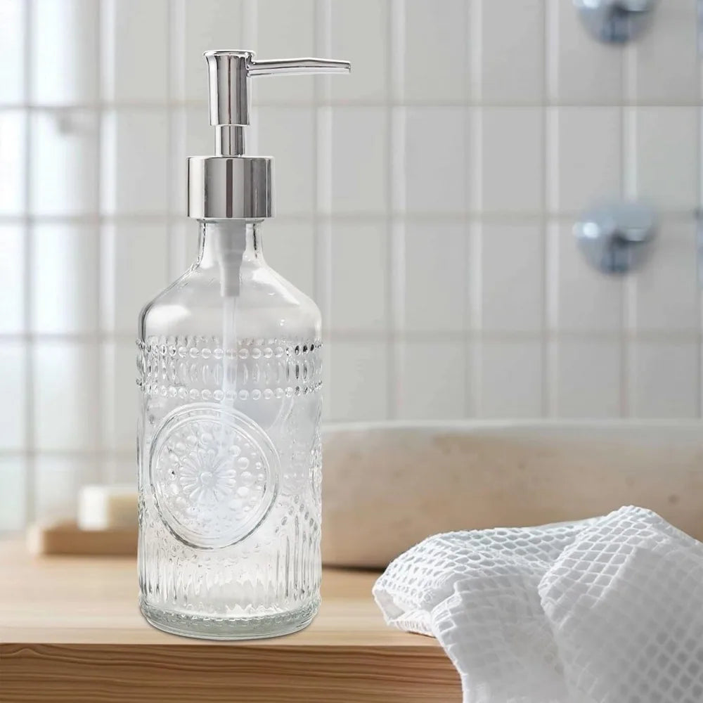 3pcs glass bathroom accessories set, lotion & soap dispenser, toothbrush holder, soap dish, modern bathroom countertop decor fo