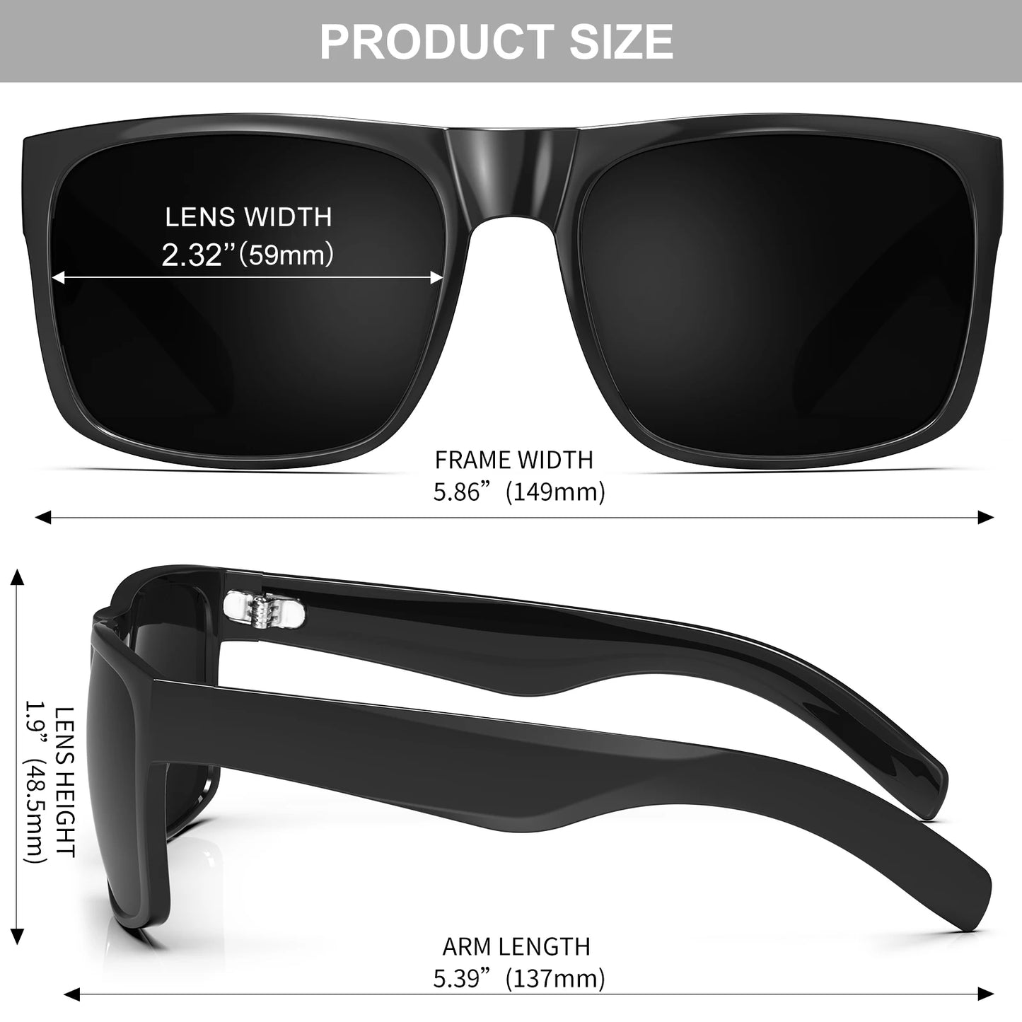 MAXJULI XL Extra Large Glasses Super Dark Black Sunglasses for Big Wide Head Men Square Sun Glasses 149mm W8004
