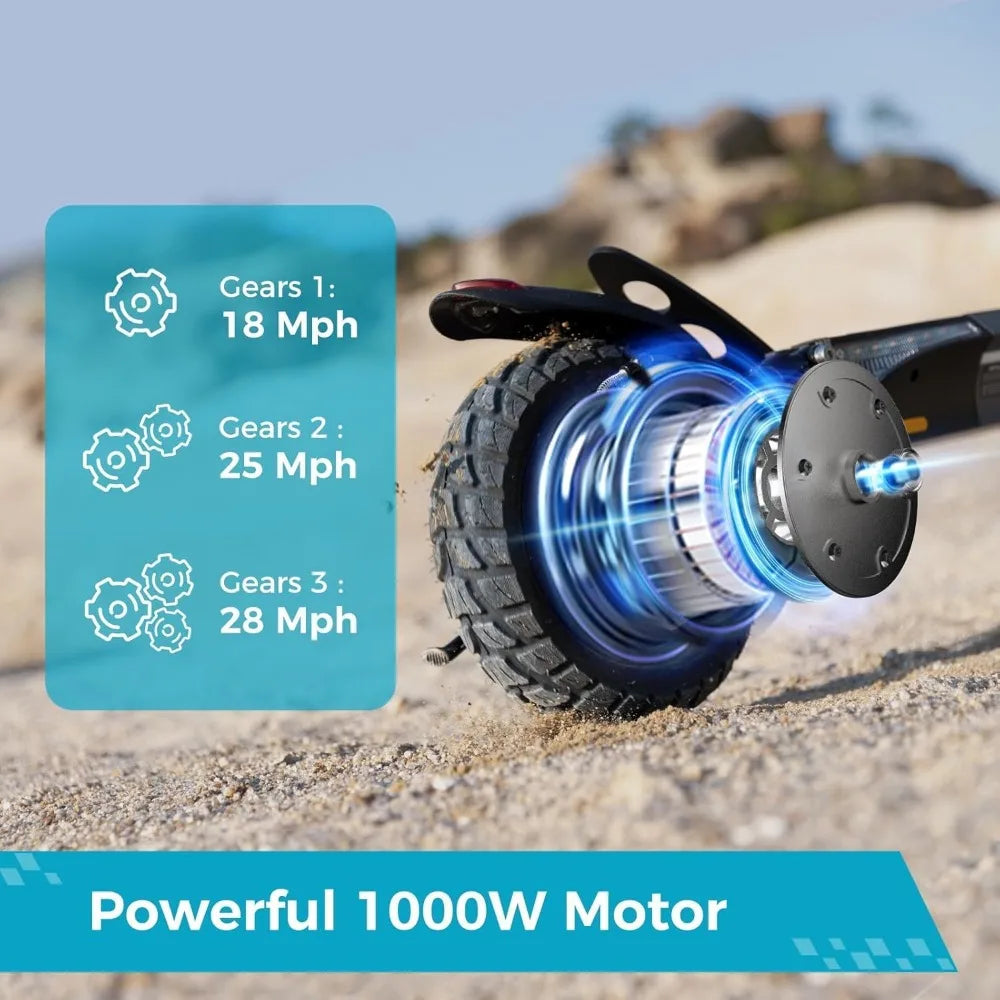 Electric Scooter for Adults, 28 MPH Top Speed & 28 Mile Range, 1000W Powerful Motor, 10" Off-Road Tires, Dual Suspension