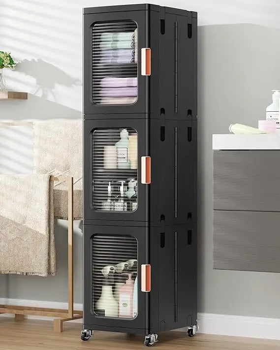 Adjustable Door and Shelf Plastic Storage Cabinet for Slim Spaces, Ideal for Kitchen Pantry and Narrow Bathroom Organizers