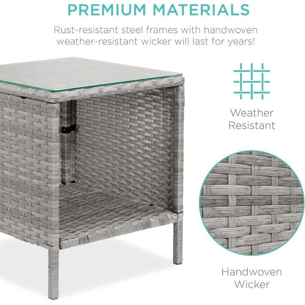 3-Piece Outdoor Wicker Conversation Bistro Set, Space Saving Patio Furniture for Garden w/Side Table