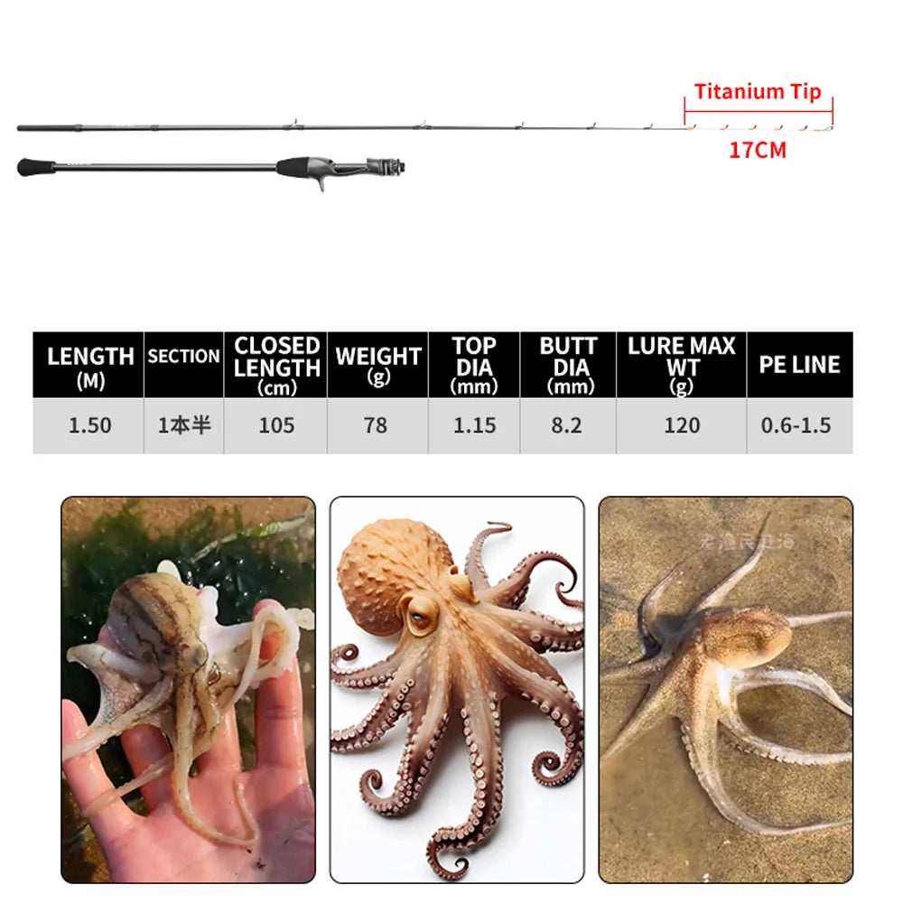 Johncoo 150 cuttlefish fishing rod webfoot octopus fishing rod titanium rod tip light weight Fishing rod Seawater fishing rod