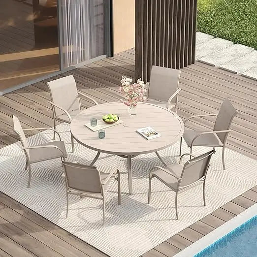5 Pieces Patio Dining Set, Outdoor Furniture Set Includes 1 Square Outdoor Table and 4 Stackable Patio Sling Chairs, Black Tabl