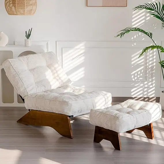 Accent Chair with Ottoman Adjustable Backrest, Tufted Living Room Chair Upholstered Lounge Chair with Footrest Set, Modern Chai