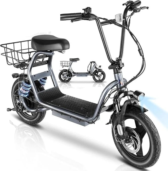 Electric Scooter with Seat, 14" Tire Foldable E-Scooter for Adults, 500/800/1200W Motor, Max 30Miles Ranges&20Mph