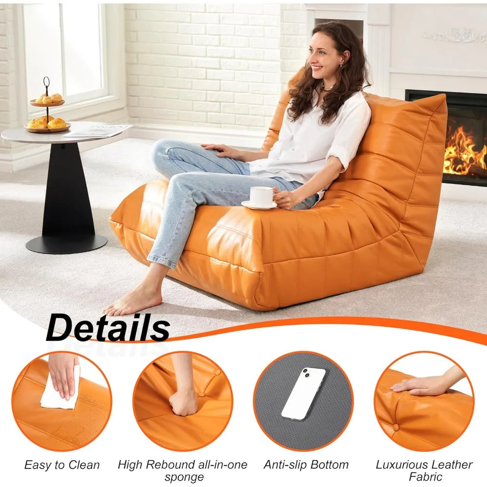 Bean Bag Chair Giant Bean Bag Sofa Memory Foam Bean Bag Couches for Adults, Leather Bean Bag Chairs for Living Room Bedroom Dor