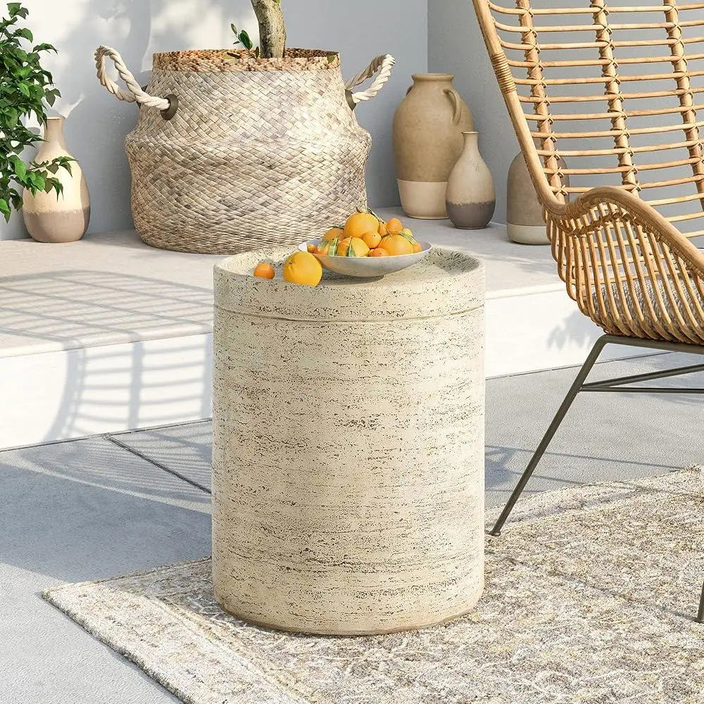 Concrete Side Table Set of 2 Outdoor Accent Table Round End Table Garden Stool Unique Modern Patio Furniture Stump Nightstand