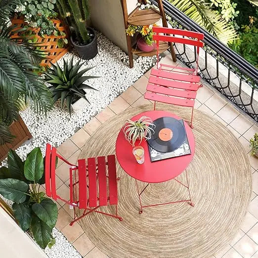 3-Piece Folding Bistro Set, 2 Chairs and 1 Table, Weather-Resistant Outdoor/Indoor Conversation Set for Patio, Yard, Garden-Whi