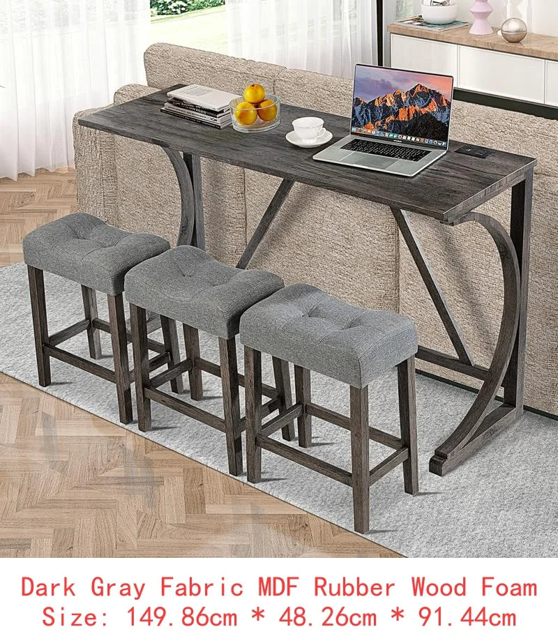 4-Piece Bar Table Set with Power Outlet, Dining Table & Chairs Set, 3 Padded Stools for Living Room, Dining Room, Game Room,