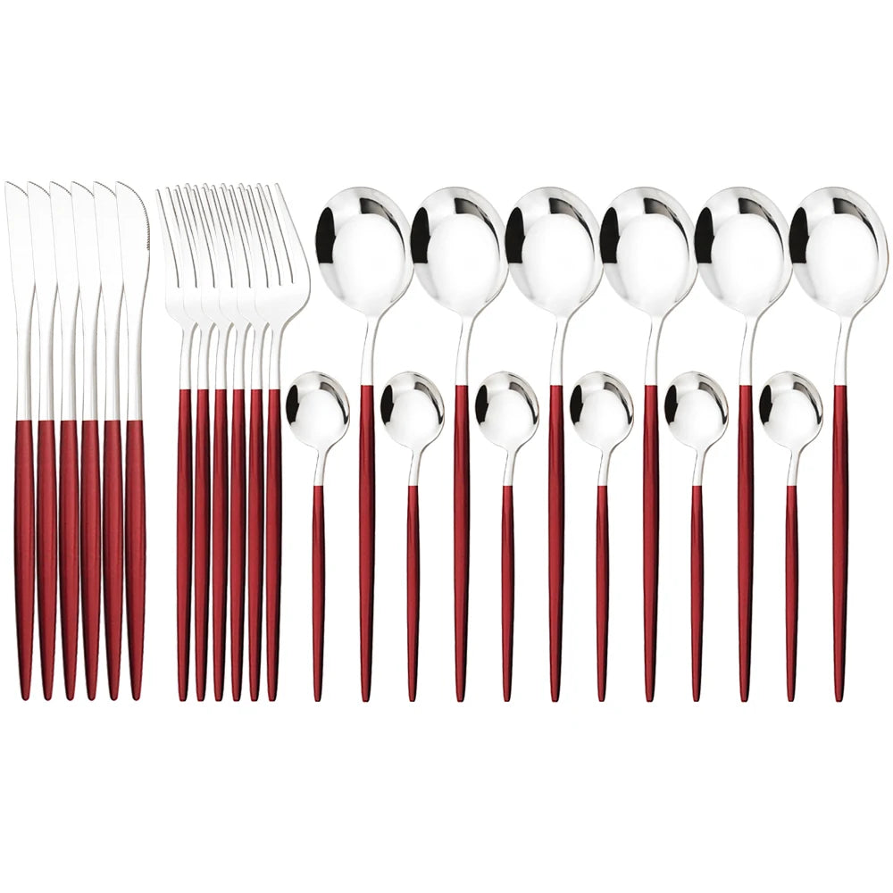 24Pcs Dinnerware Set Stainless Steel Tableware Knife Fork Tea Spoon Cutlery Set Multiple Colour Silverware Kitchen Flatware Set