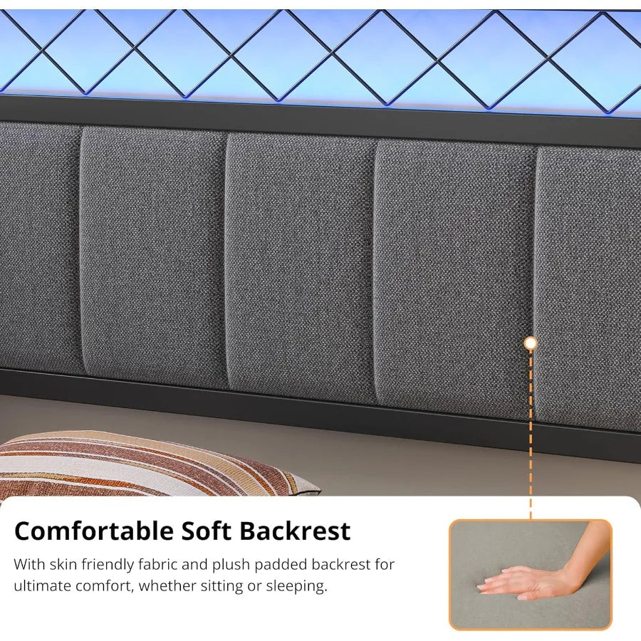 Twin Daybed with 2 Storage Drawers Corner Bed Frame with LED and Charging Station Metal Platform Daybed Frame for Living Room B