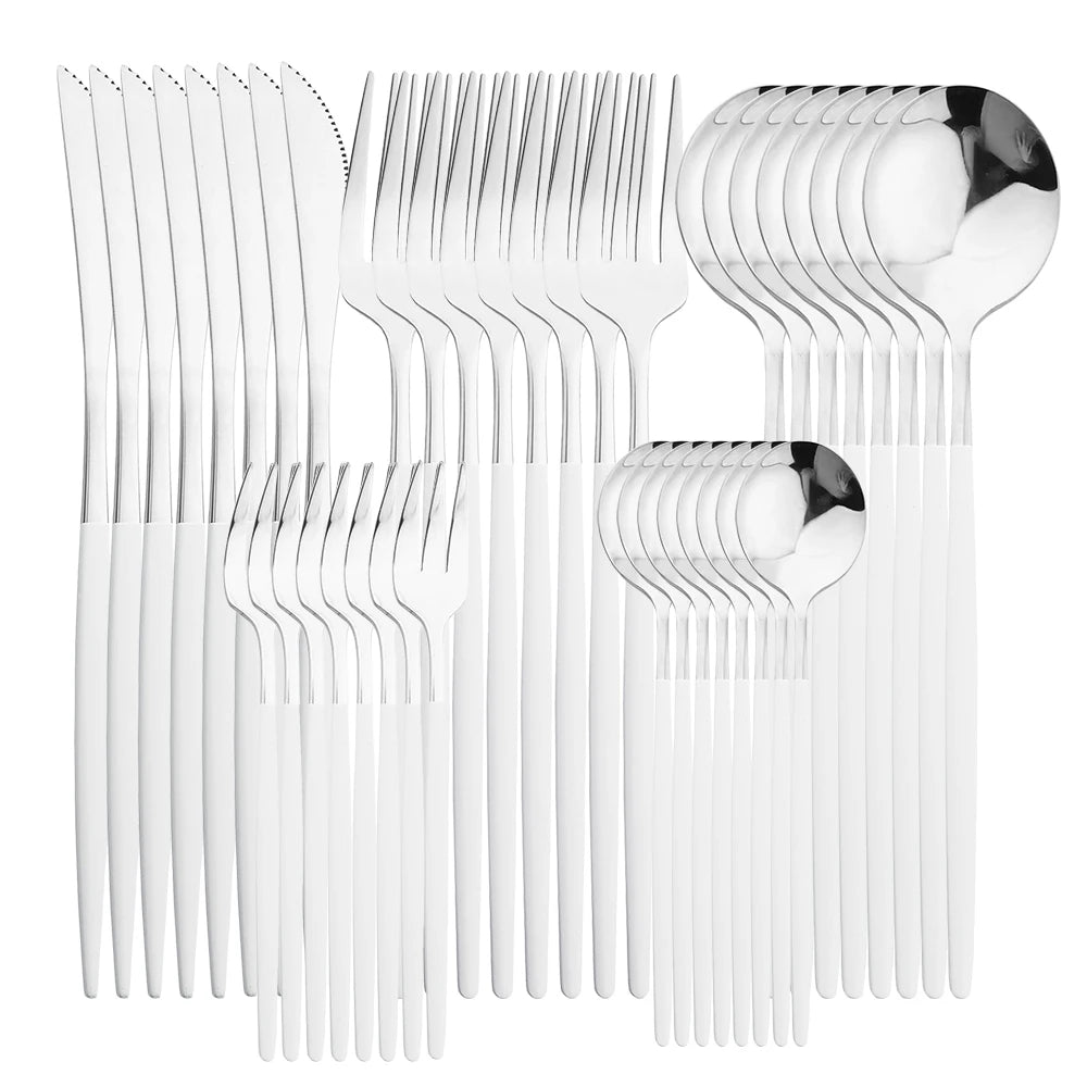 40Pcs Silver Tableware Set Stainless Steel Cutlery Western Dinner Knife Fork Spoon Dinnerware Teaspoons Fruit Cake Fork Kitchen