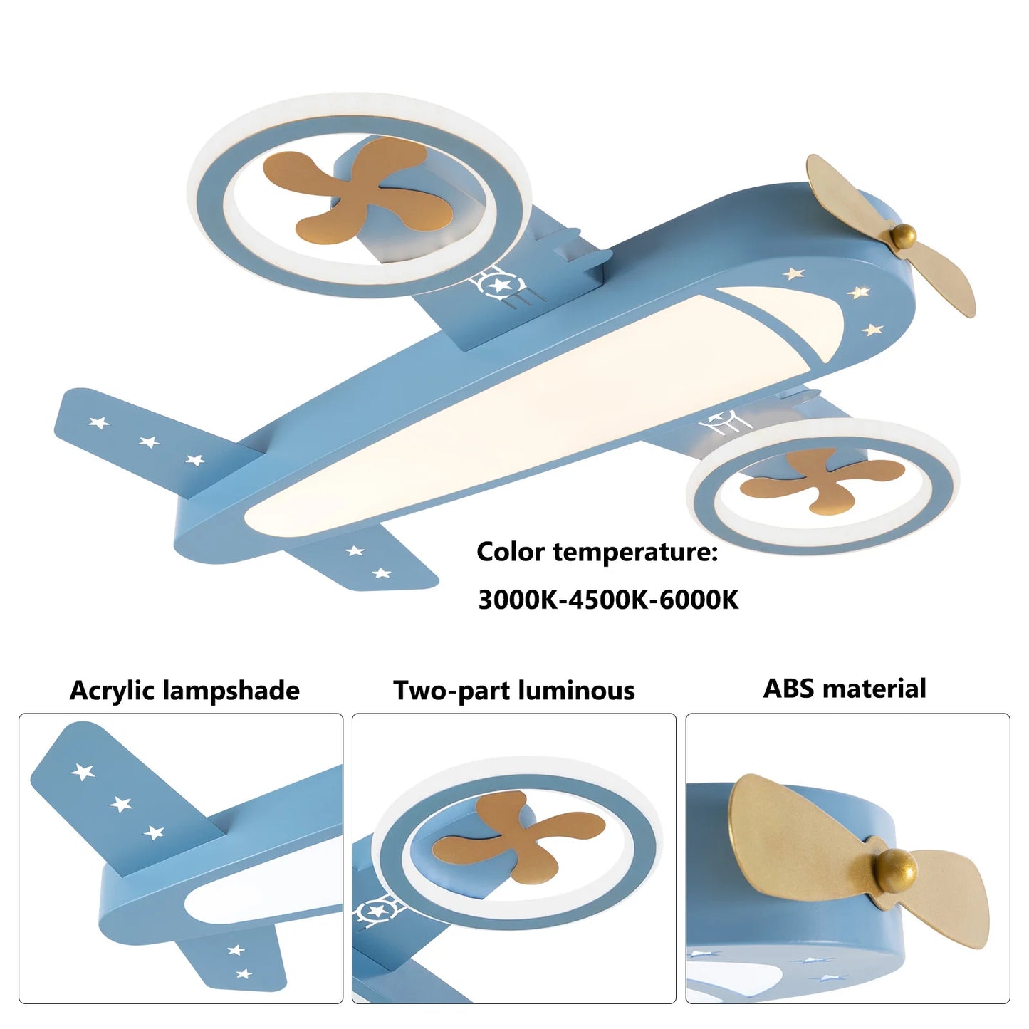 Airplane Ceiling Light, LED, Remote Control, Adjustable Warm & Cool Light, Memory Function for Kids Room and Playroom