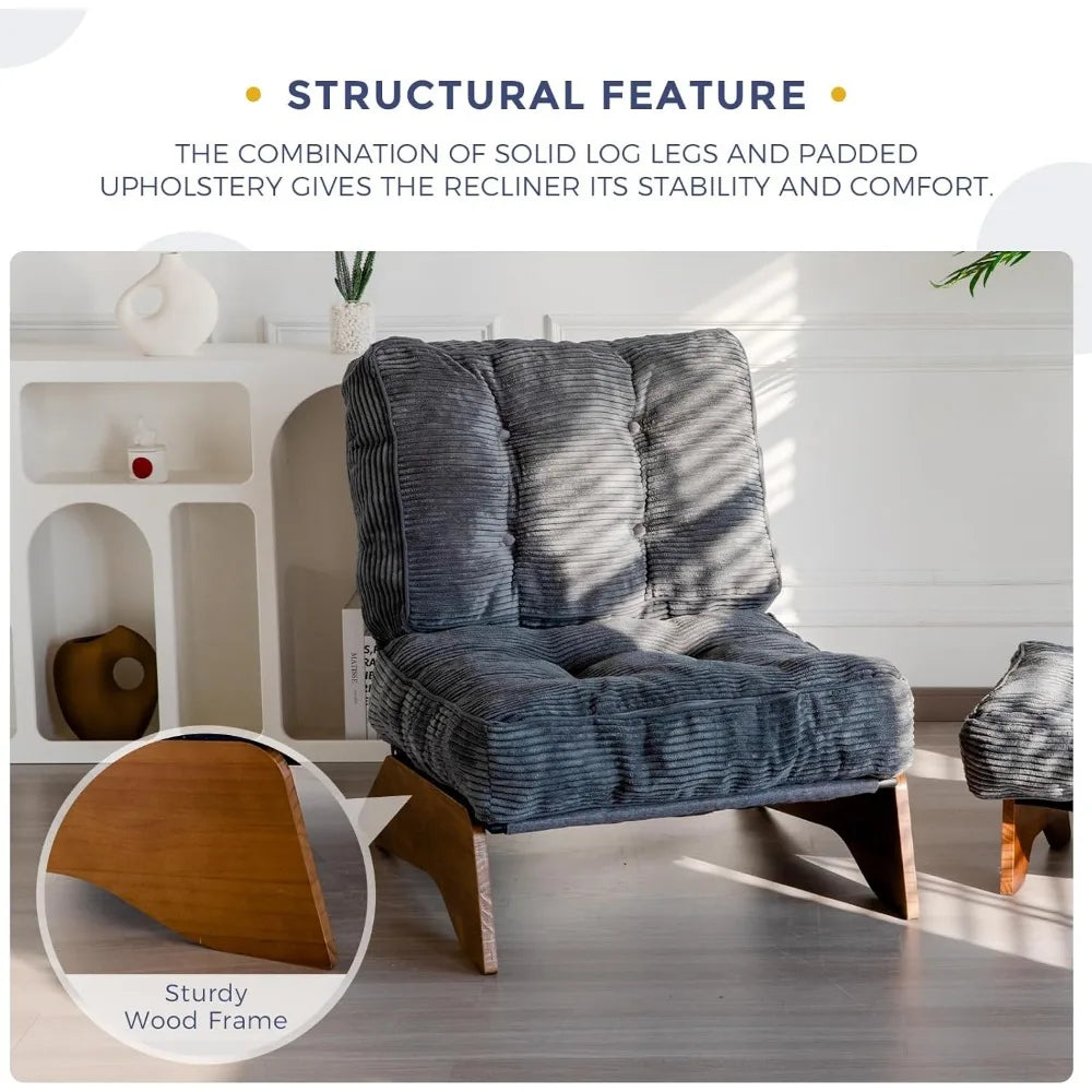 Accent Chair with Ottoman Adjustable Backrest, Tufted Living Room Chair Upholstered Lounge Chair with Footrest Set, Modern Chai