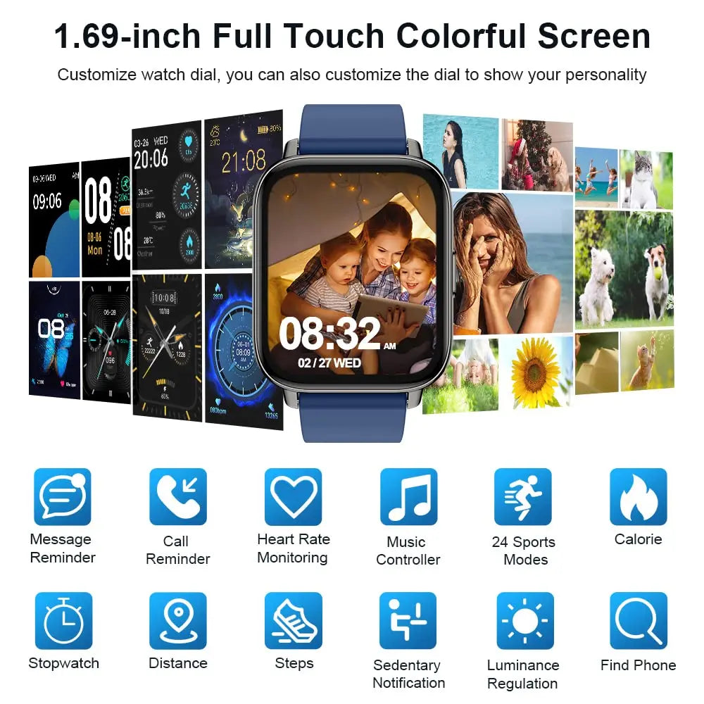 Nerunsa Smart Watch, Fitness Tracker Watch for Men Women, 1.69'' Touch Smartwatch Fitness Watch with Pedometer/Sleep Monitor.