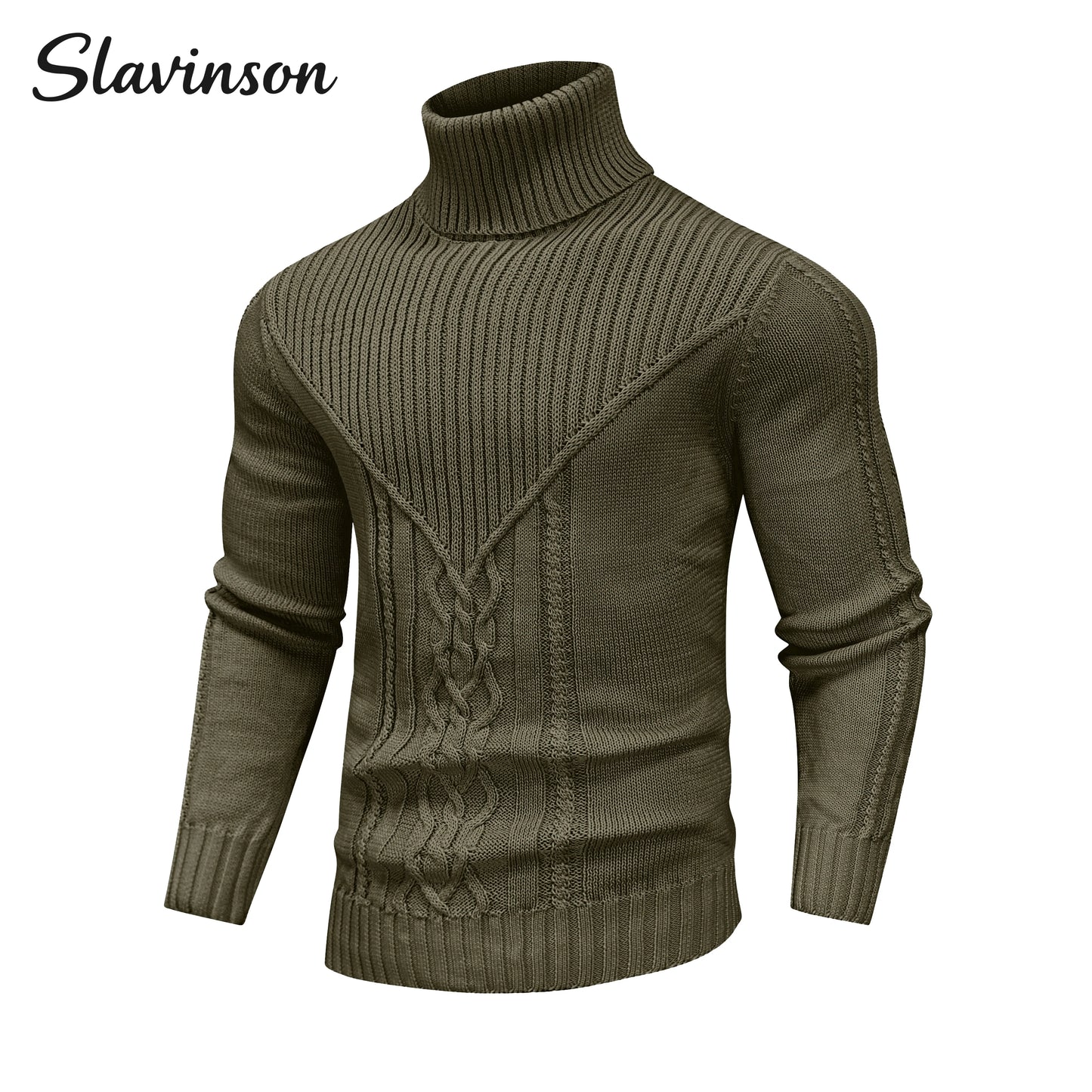 Men's Autumn Outfit: Turtleneck Sweater with Exquisite Cable Knit Patterns, Comfortable and Warm Fabric, Daily Commuting