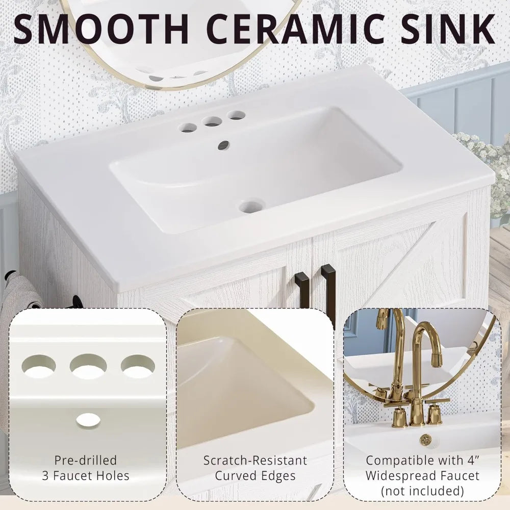 30" Bathroom cabinet with Sink, Featuring one drawer and double-hinged cabinets doors, Easy Assembly, Bathroom cabinet