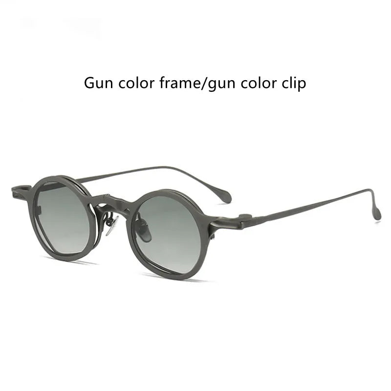 Top Quality Pure Titanium With Magnet Clip On Sunglasses Glasses For Men Women Ultra Light France Designer Round Eyewear Frame