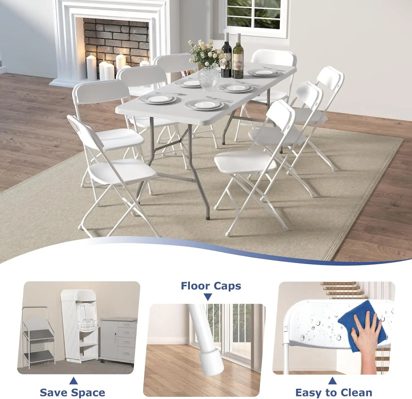 20 Pack White Folding Chairs,Plastic Folding Chairs Outdoor Indoor,350lb Capacity,Portable Event Chair,Lightweight Folding Chair