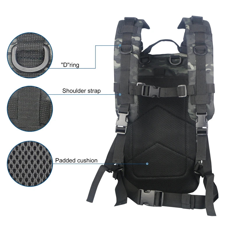 30L Military Tactical Backpack for Men, Survival Hiking Camping Travel Backpack Riding Daypack
