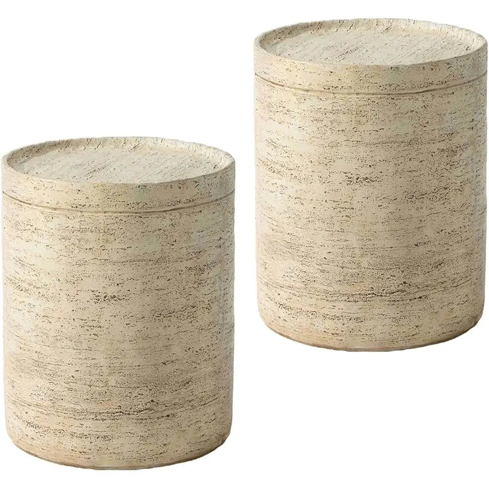 Concrete Side Table Set of 2 Outdoor Accent Table Round End Table Garden Stool Unique Modern Patio Furniture Stump Nightstand