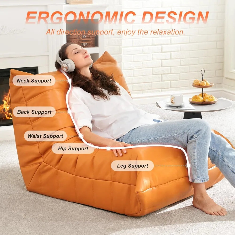 Bean Bag Chair Giant Bean Bag Sofa Memory Foam Bean Bag Couches for Adults, Leather Bean Bag Chairs for Living Room Bedroom Dor