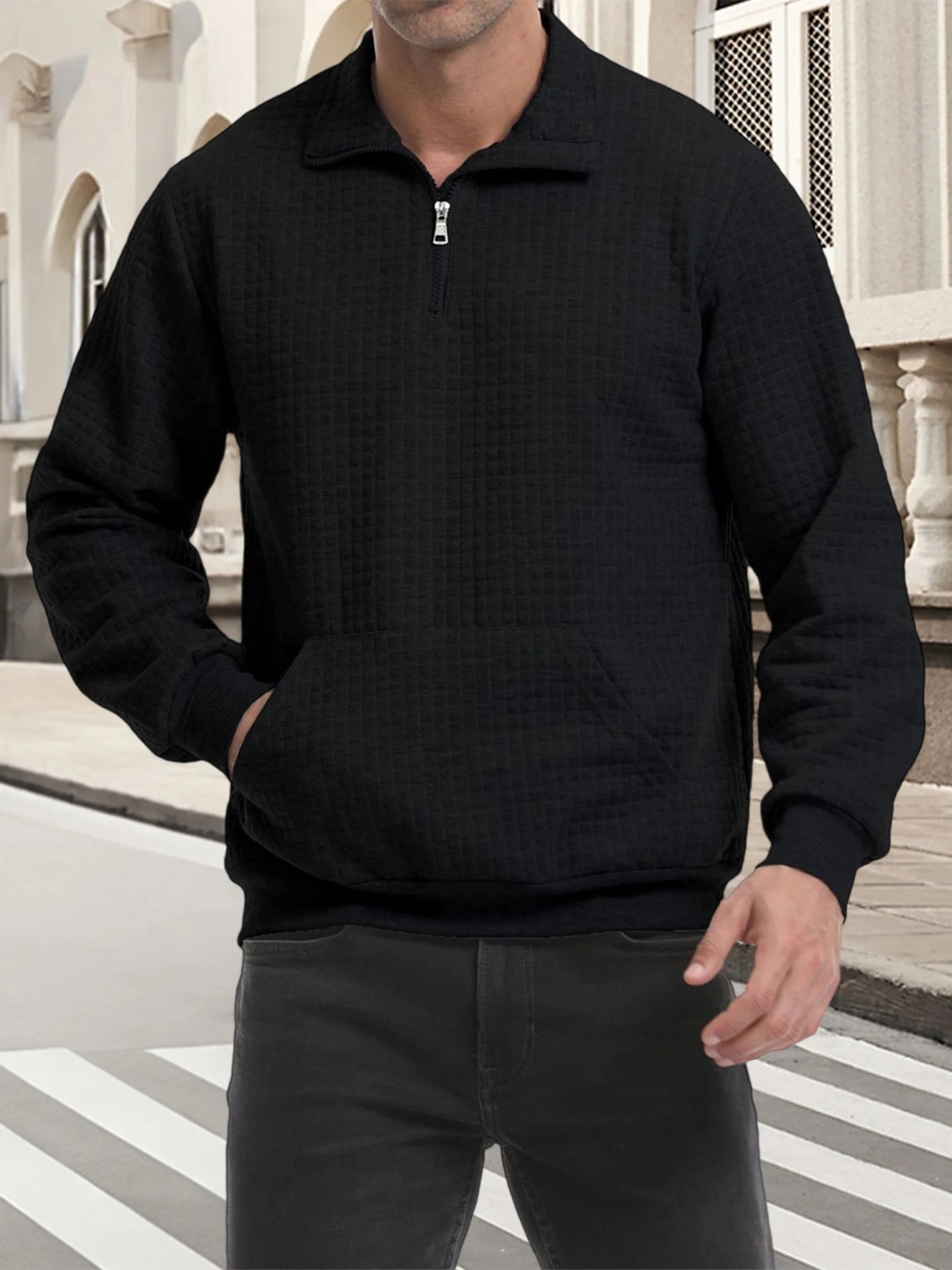 Men s Quarter Zip Sweatshirt with Stand Collar and Loose Fit Long Sleeve Pullover for Fall Warm Shirt Top for Men