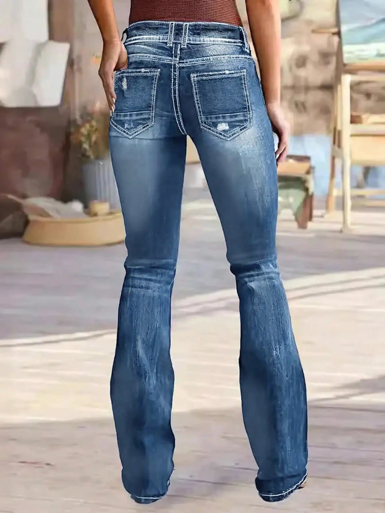 Solid Color Casual Jeans, Tight Elastic Diagonal Pocket Jeans, Women's Wear