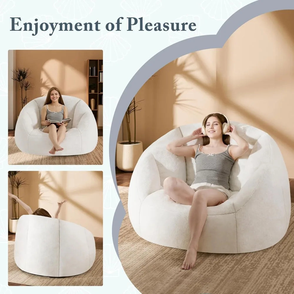 Giant Bean Bag Chair for Adults - Comfy Plush Round Shell Soft Accent Chair, Oversized Cozy Lounge Floor Sofa Reading Chair, Min
