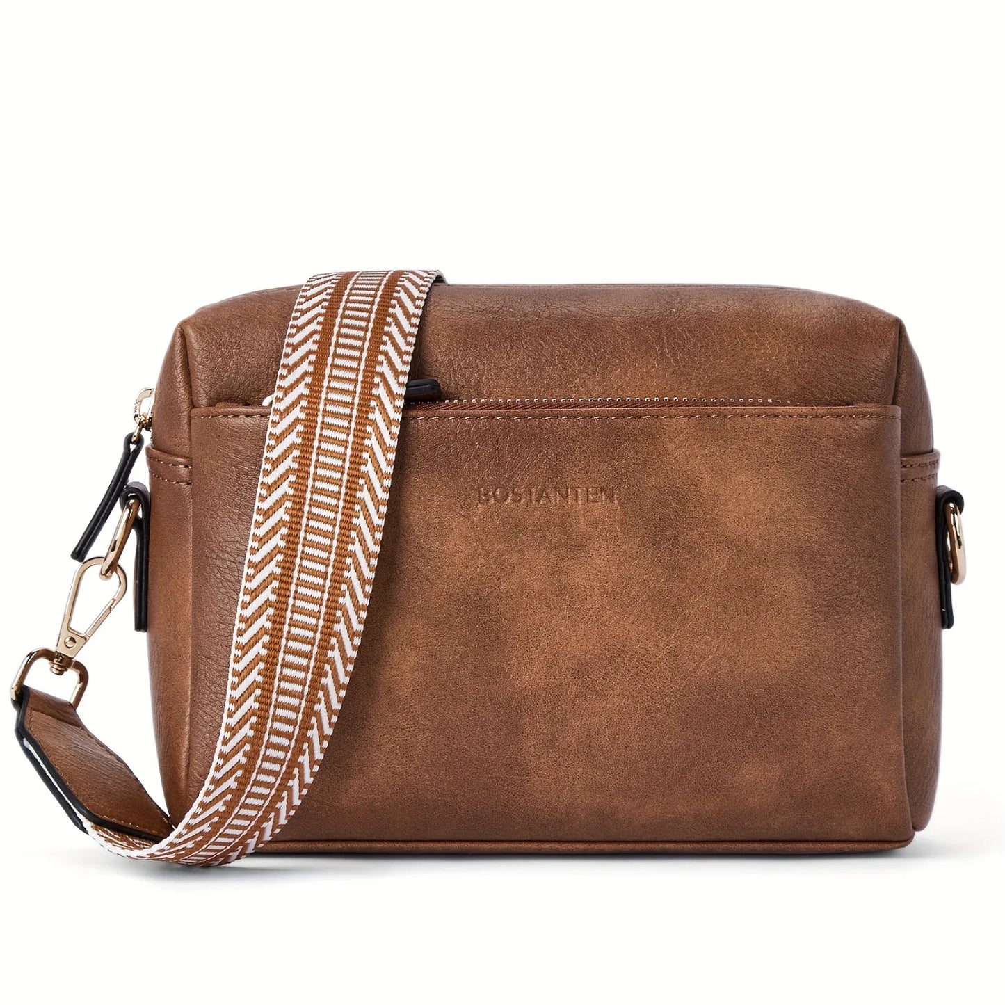 Stylish Crossbody Purse For Women - Retro Shoulder Bag With Wide Shoulder Strap and Triple Zip Cell Phone Handbag for Everyday U