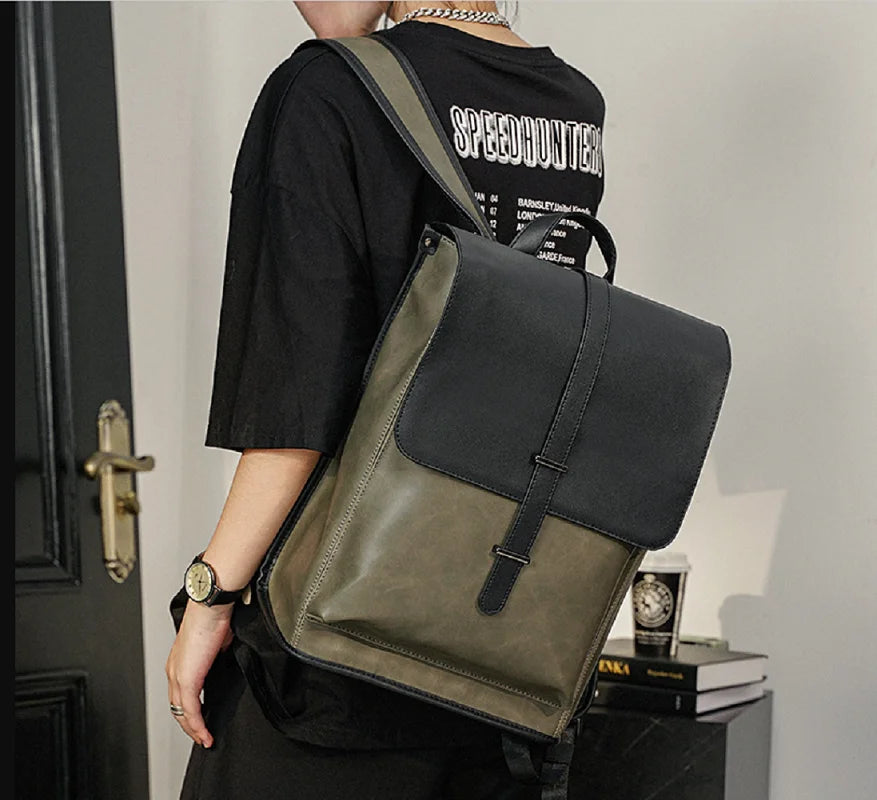 Hot Sale New Men's Large Capacity Travel Double Shoulder Bags Fashion High Quality Leather Backpacks Notebook School Bag