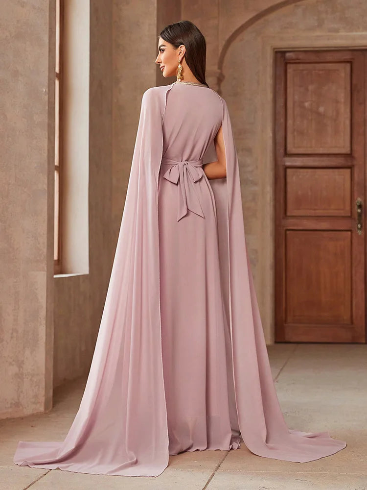 TOLEEN Luxury Embroidery Arabian Muslim Dresses Elegant Women's Color Block Lace Spliced Cape Sleeves Waist Gathered Long Dress