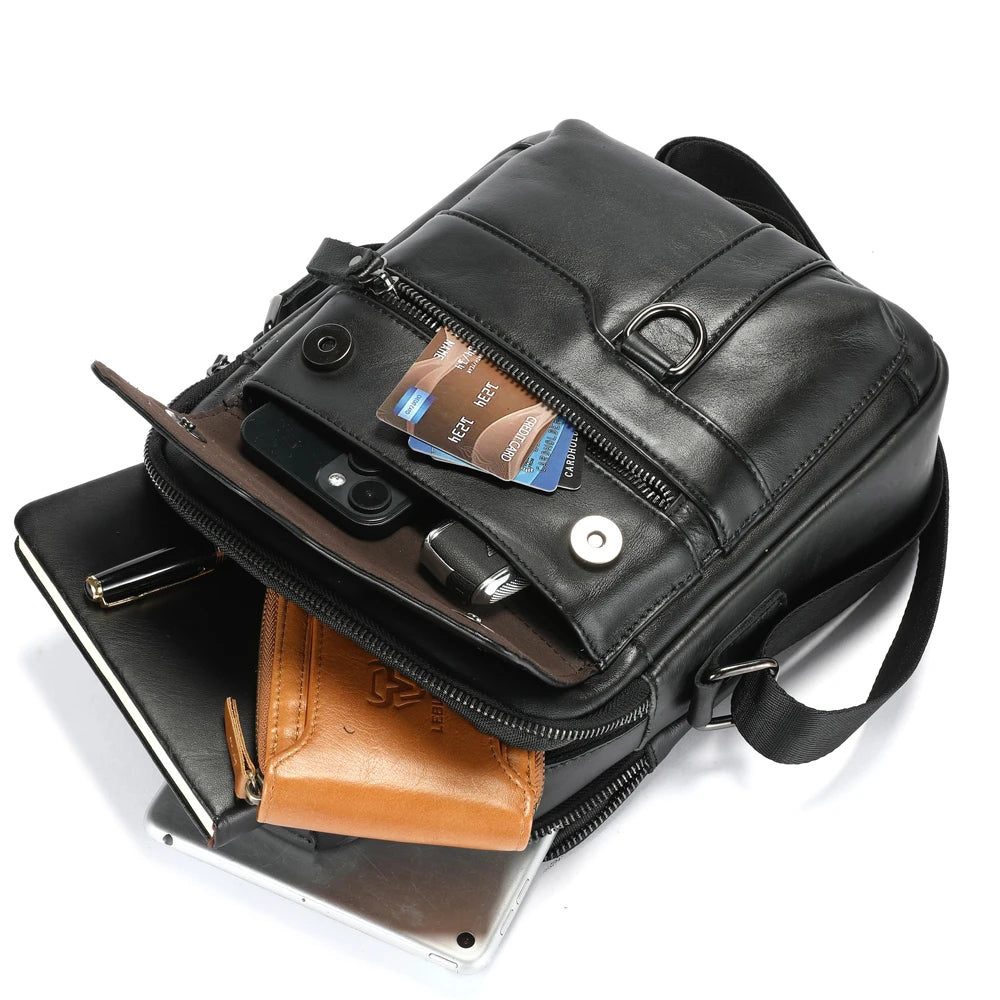 LEBULLBRO Mens Leather Shoulder Bag Medium Business Sling Bag Crossbody Bags