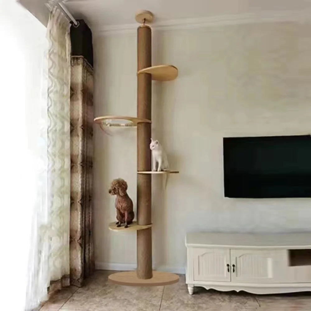 Cat Tree House Tower Adjustable Pet Condo Flannel Hammock Bed Cat Tree Floor To Ceiling Wooden House Multifunction Tower Soft